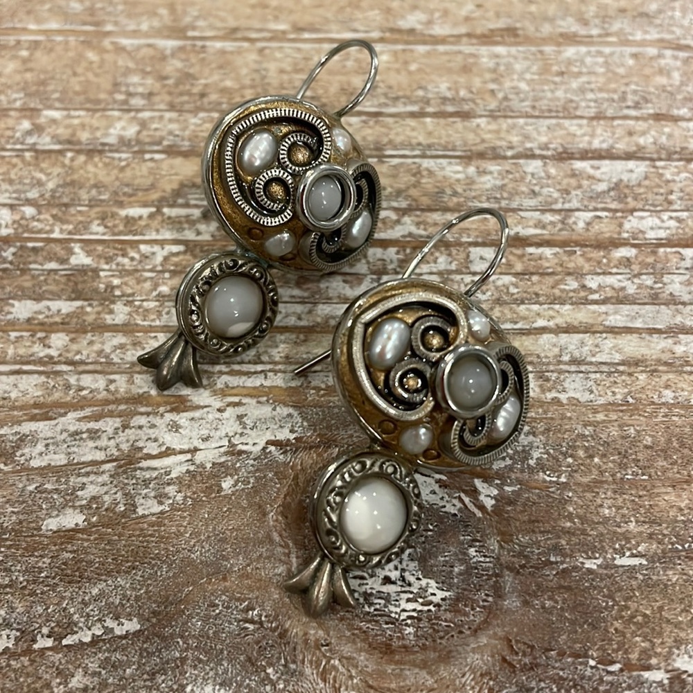 Michal Golan Silver Tone Dangle Drop Vintage Statement Earrings